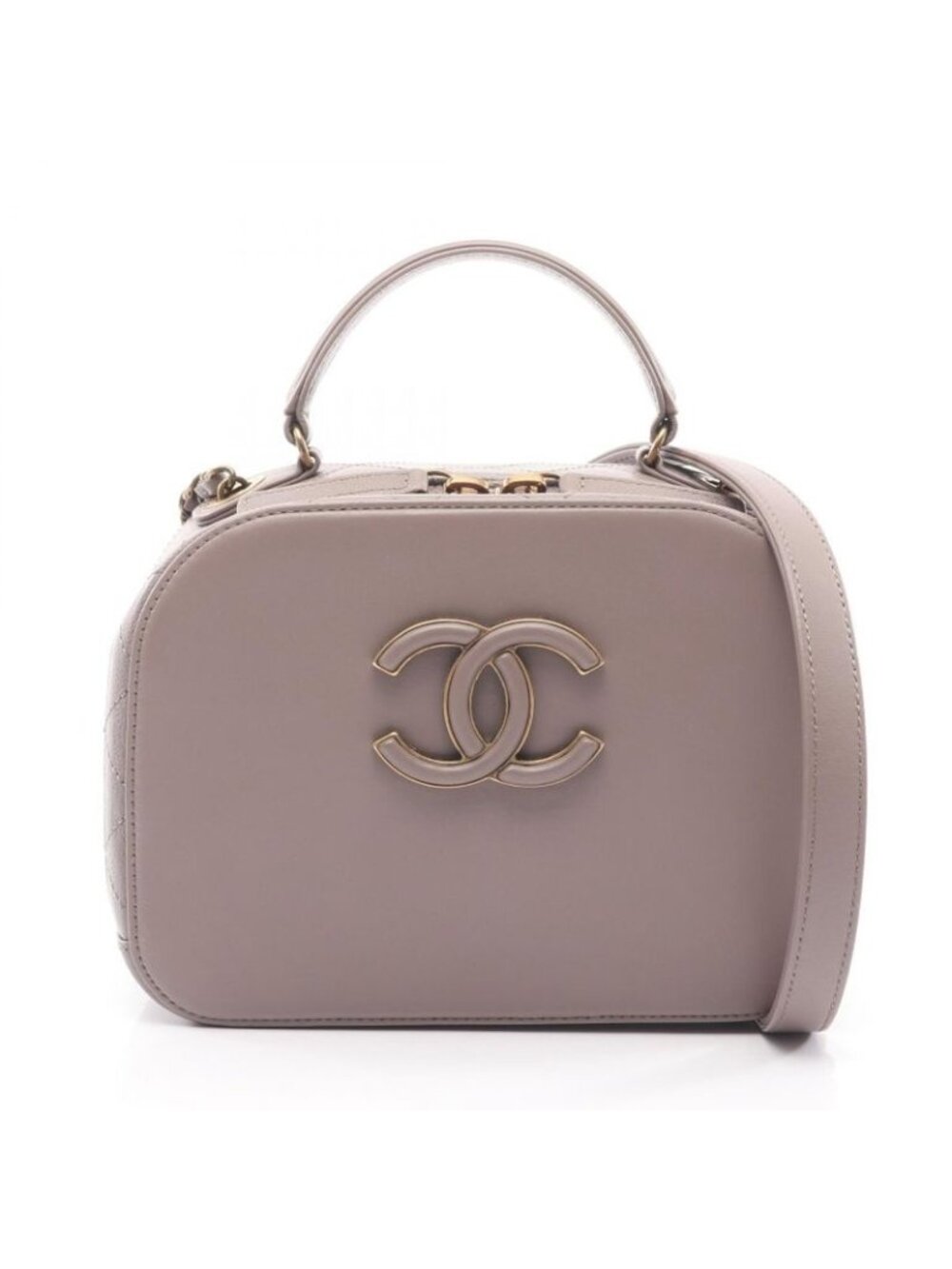 Chanel Shoulder Bag Quilted Gray Leather Top Handle 2-Way